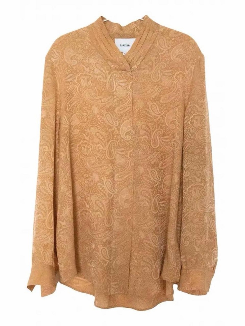 Nanushka camel orange silk paisley blouse